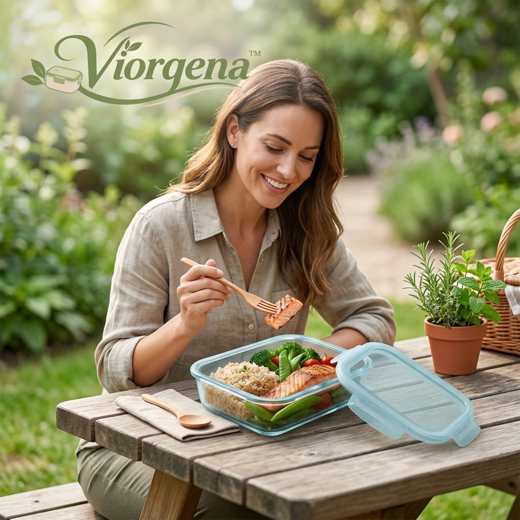 Viorqena™ Leakproof Glass Meal Prep Bento Box with Airtight Snap-Locking Lid