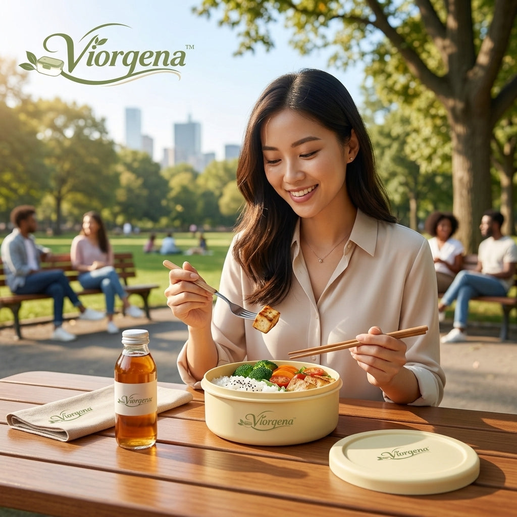 Viorqena™ Minimalist Round Bento Lunch Box – Reusable Meal Prep Food Container
