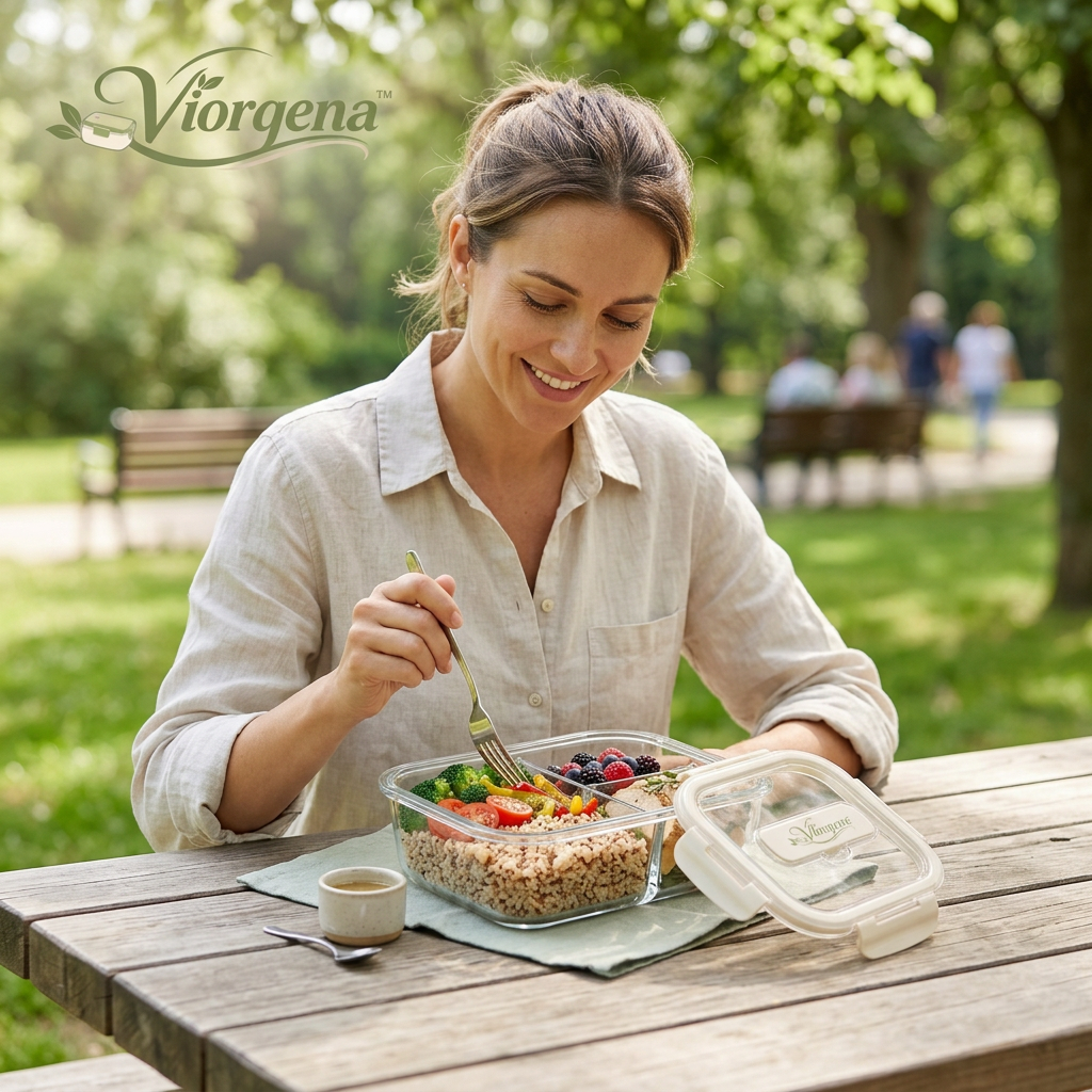 Viorqena™ 3-Compartment Glass Meal Prep Container with Airtight Locking Lid – Leakproof Bento Lunch Box for Portion Control &amp; Daily Freshness
