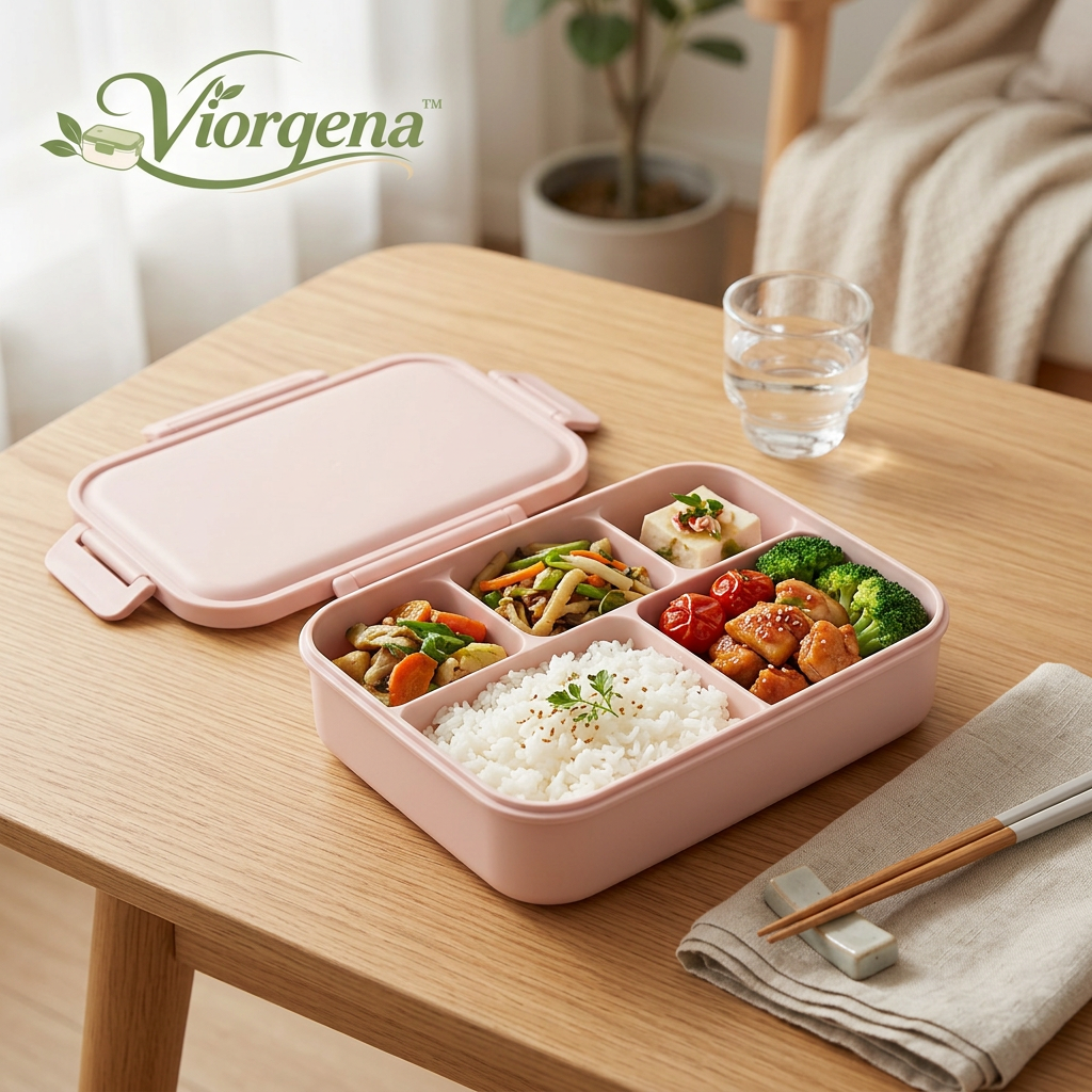 Viorqena™ 5-Compartment Bento Lunch Box – Leak-Resistant Portion Control Meal Prep Food Container with Secure Snap-Lock Lid