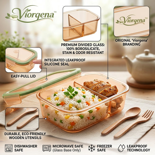 Viorqena™ 2-Compartment Bento Lunch Box with Airtight Snap-Lock Lid