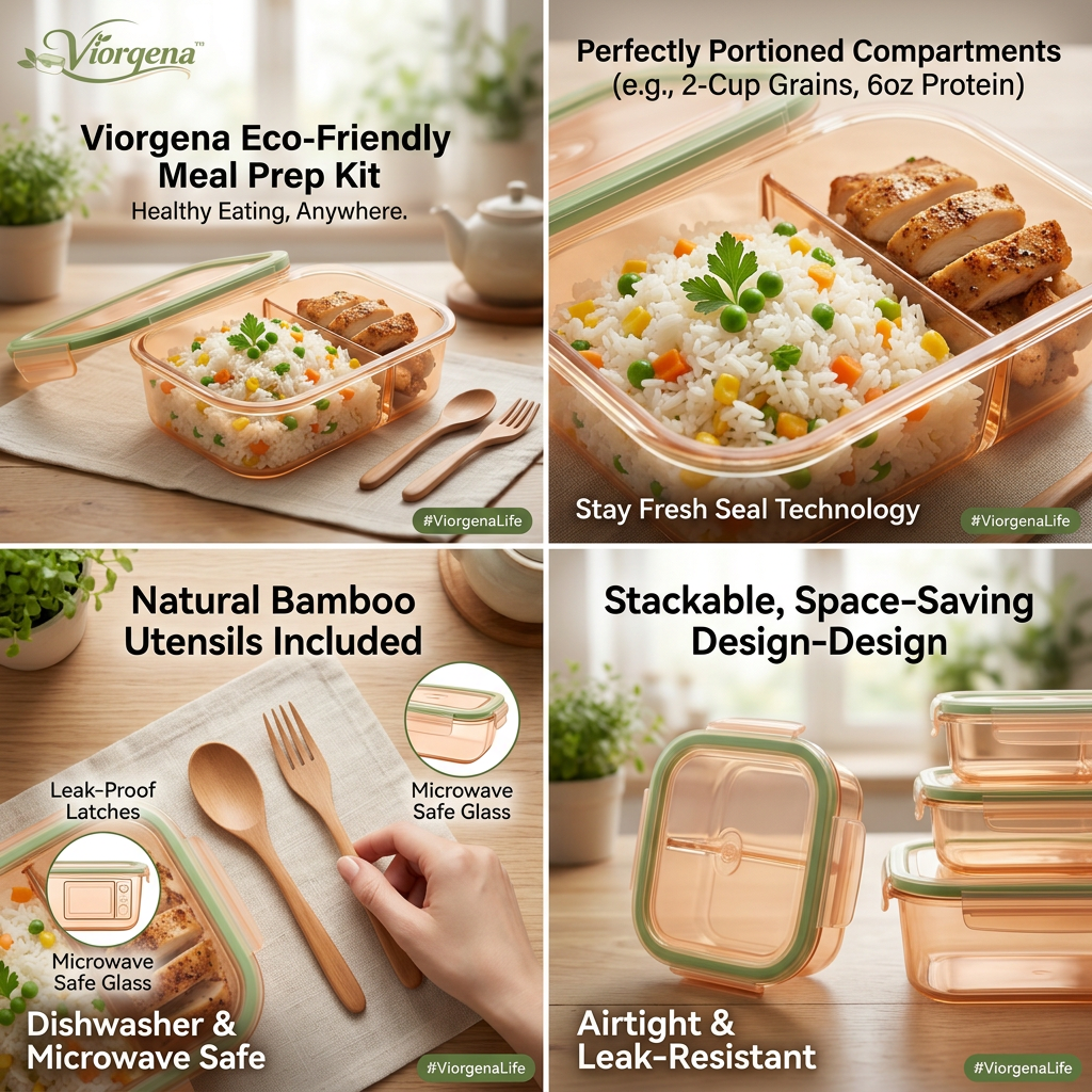Viorqena™ 2-Compartment Bento Lunch Box with Airtight Snap-Lock Lid