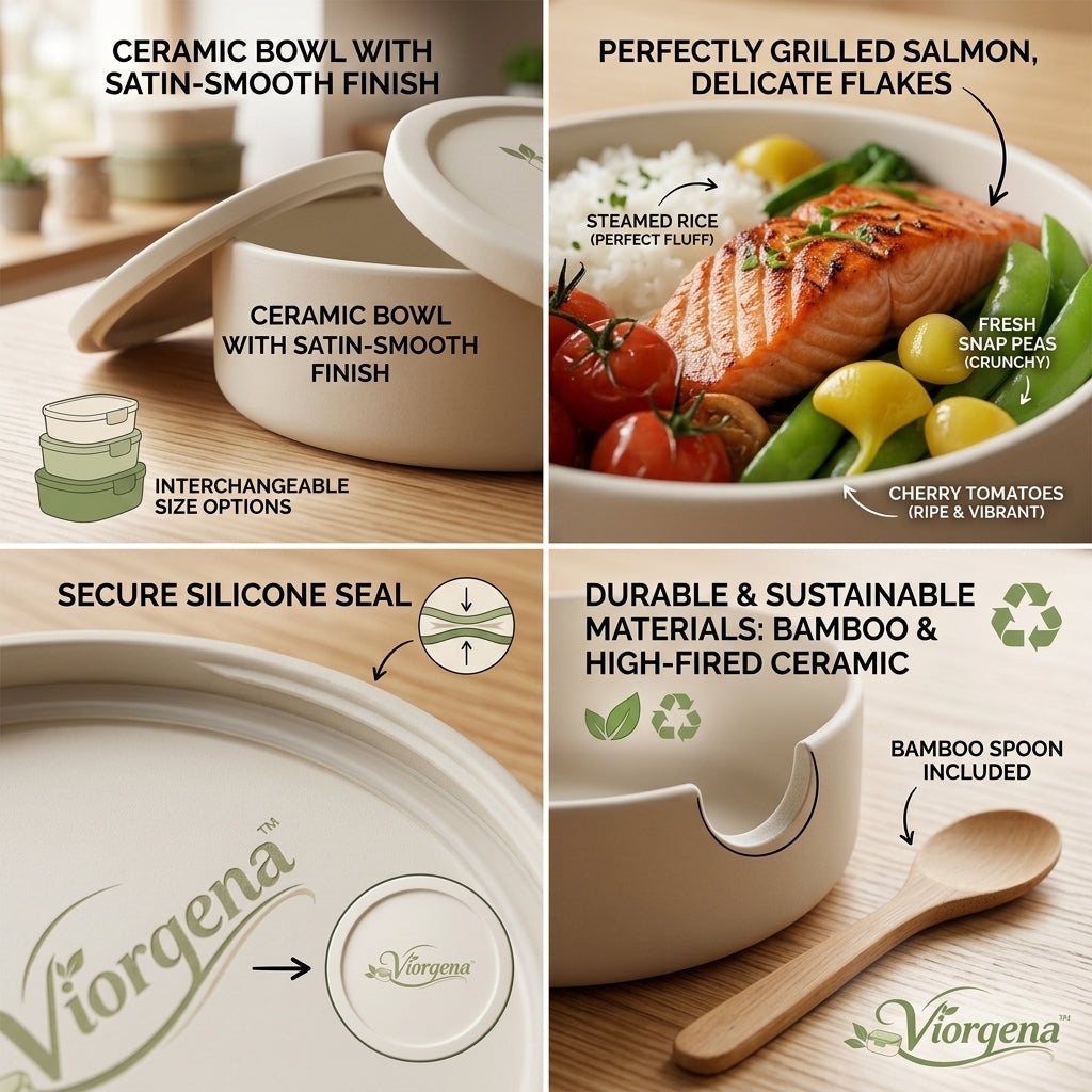 Viorqena™ Minimalist Round Bento Lunch Bowl with Fresh-Seal Lid