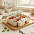 Viorqena™ All-in-One Bento Lunch Box with Built-In Fork – 4-Compartment Portion-Control Meal Prep Container with Clear Locking Lid