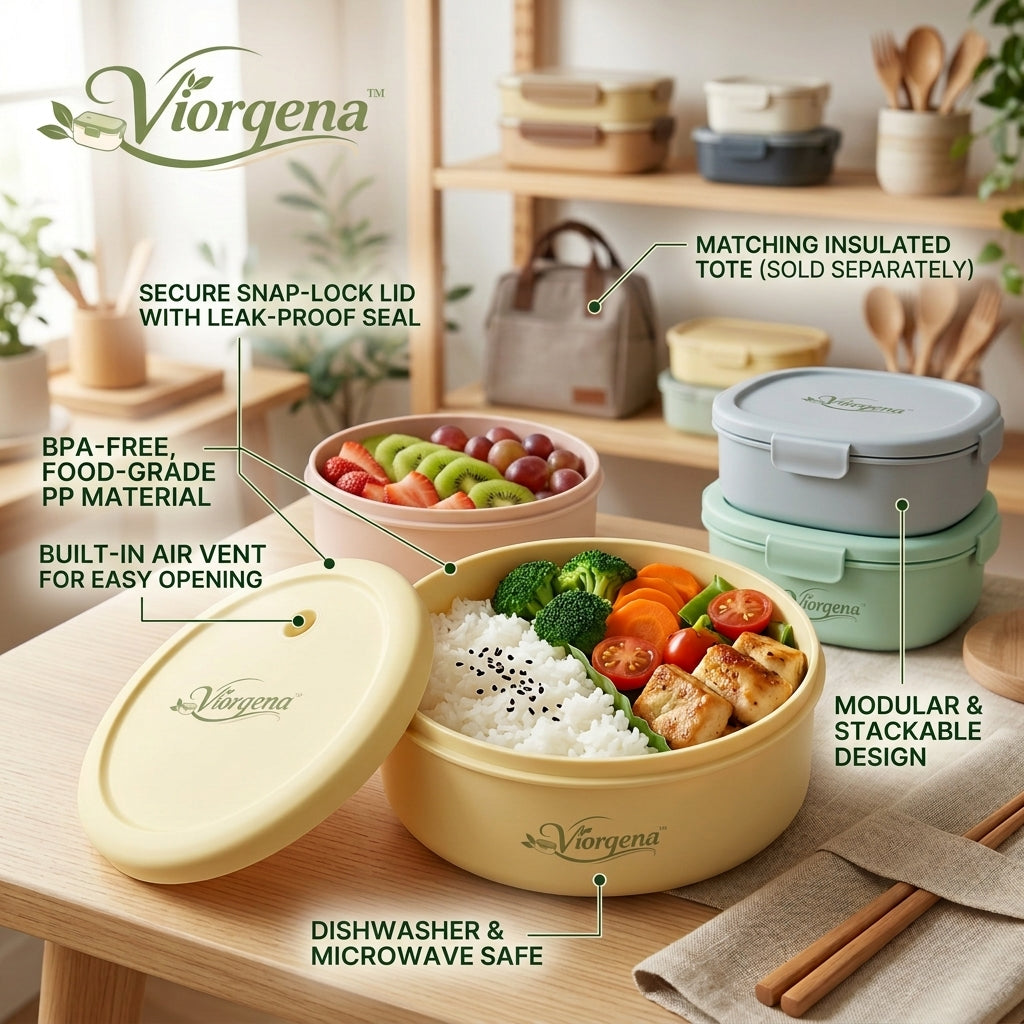Viorqena™ Minimalist Round Bento Lunch Box – Reusable Meal Prep Food Container