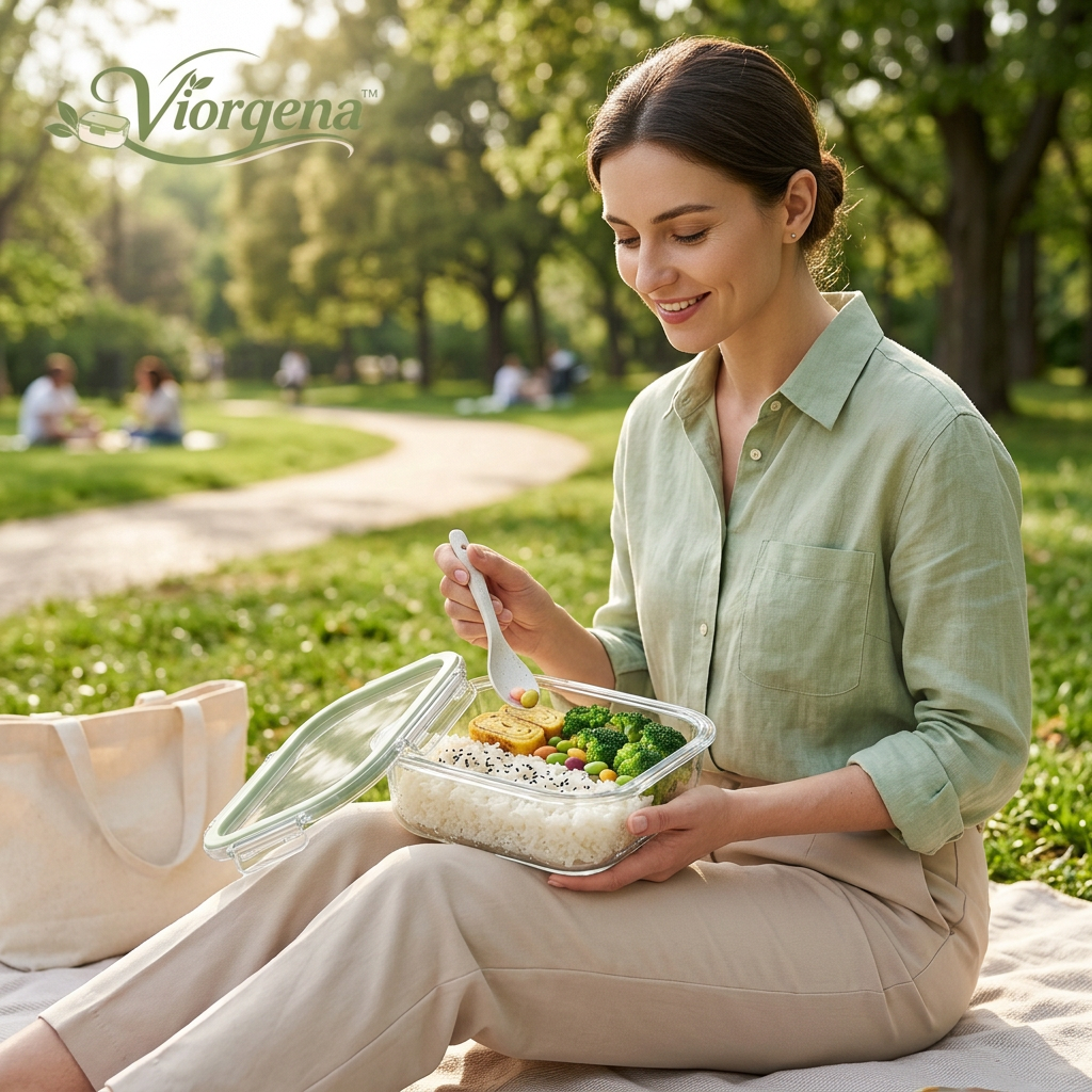 Viorqena™ Airtight Glass Lunch Box – Single Compartment Bento Food Storage Container with Leakproof Snap-Lock Lid