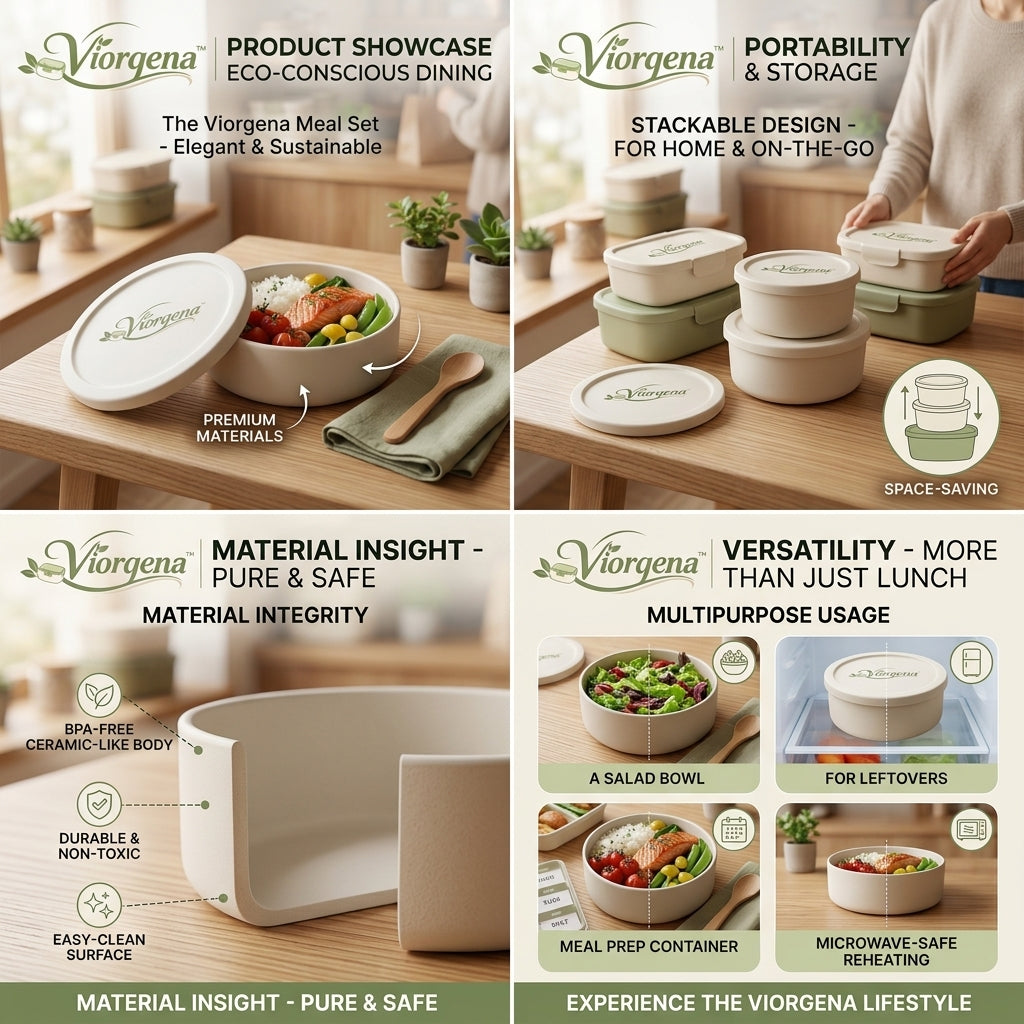 Viorqena™ Minimalist Round Bento Lunch Bowl with Fresh-Seal Lid